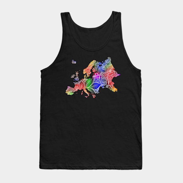 Colorful mandala art map of Europe with text in multicolor pattern Tank Top by Happy Citizen